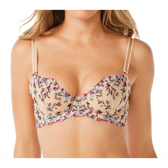 Sofia Intimates Womens Bra Embroidered Balconette Nude Floral Size 34DD - Picture 1 of 7